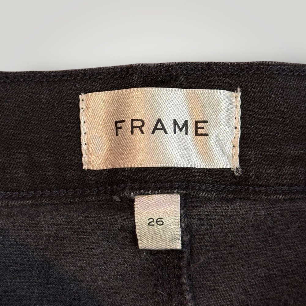 FRAME Le Palazzo Crop High Rise Wide Leg Jeans Tilt Raw After Black Size 26 - Picture 4 of 15